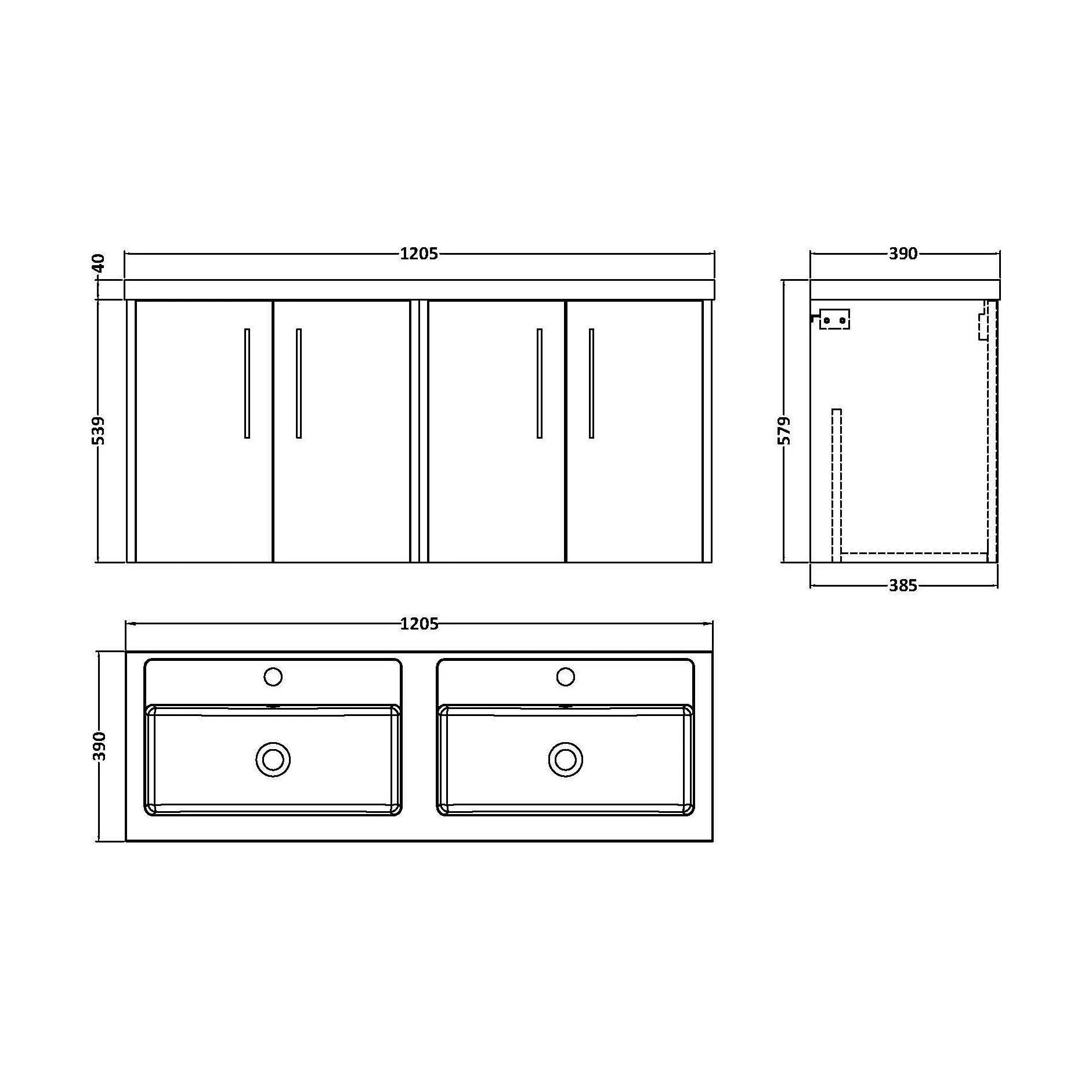 Winshill Contemporary 4 Door Wall Hung Vanity Unit with Thin Edge Basin, Light Oak, 1200mm - Image 2