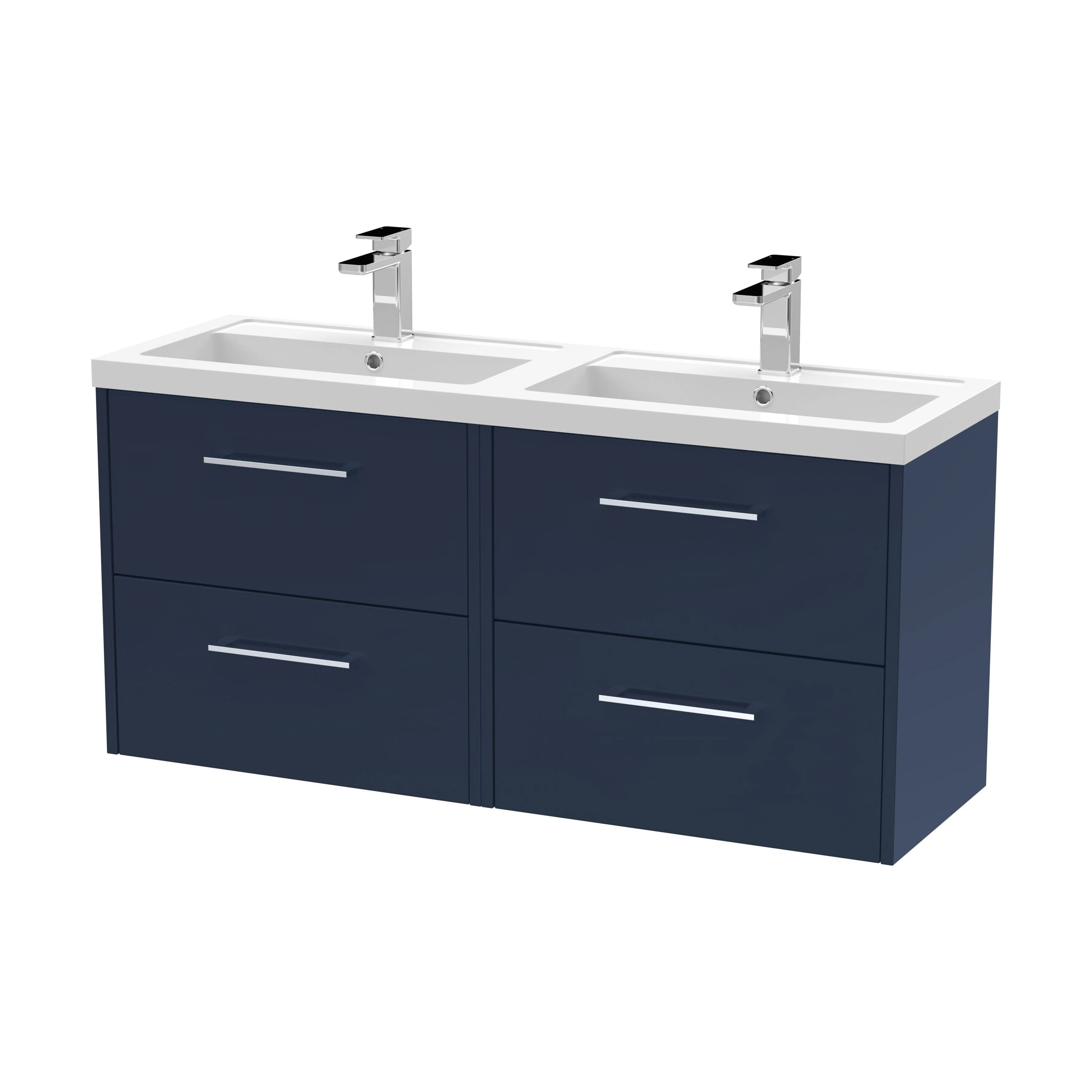 Winshill Contemporary 4 Drawer Wall Hung Vanity Unit with Double Basin, Dark Blue, 1200mm