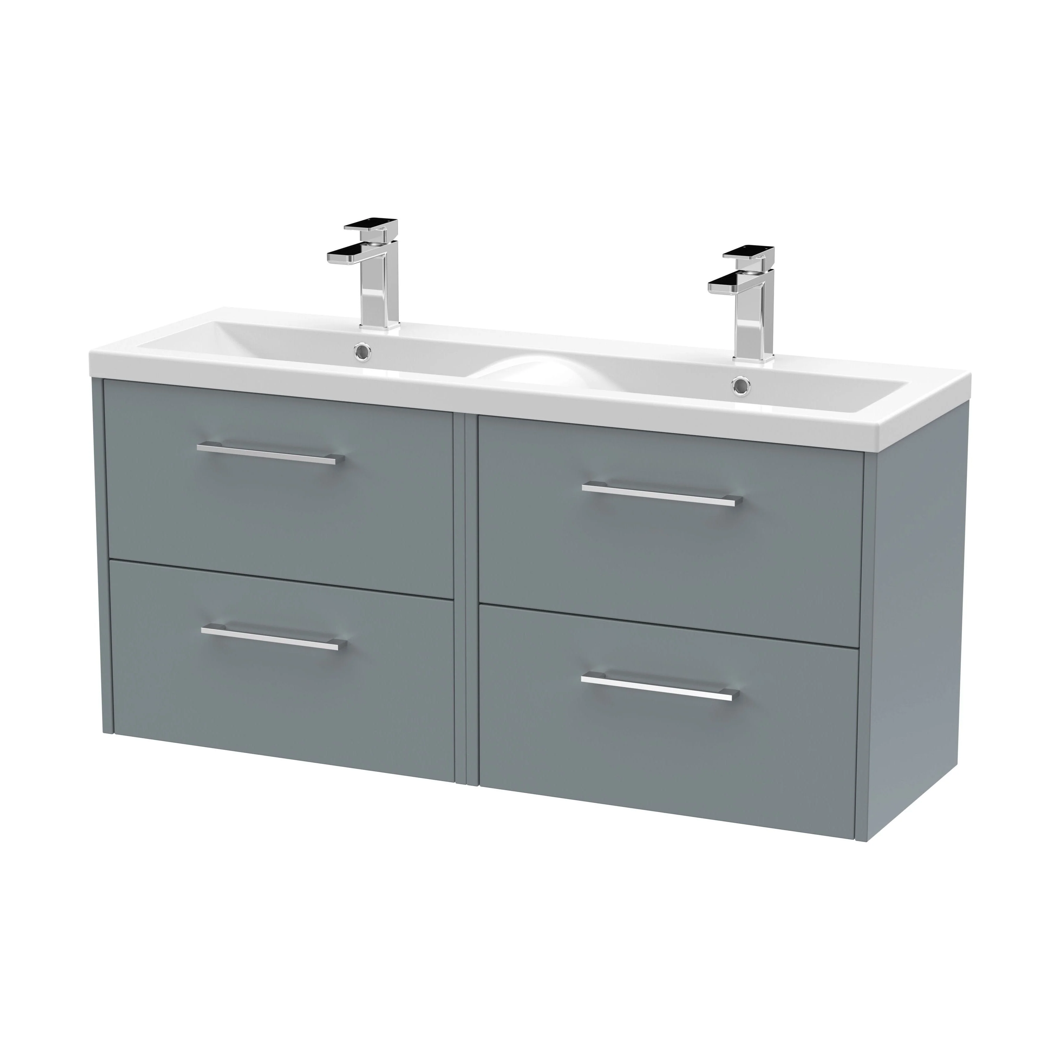 Winshill Contemporary 4 Drawer Wall Hung Vanity Unit with Double Basin, Grey, 1200mm