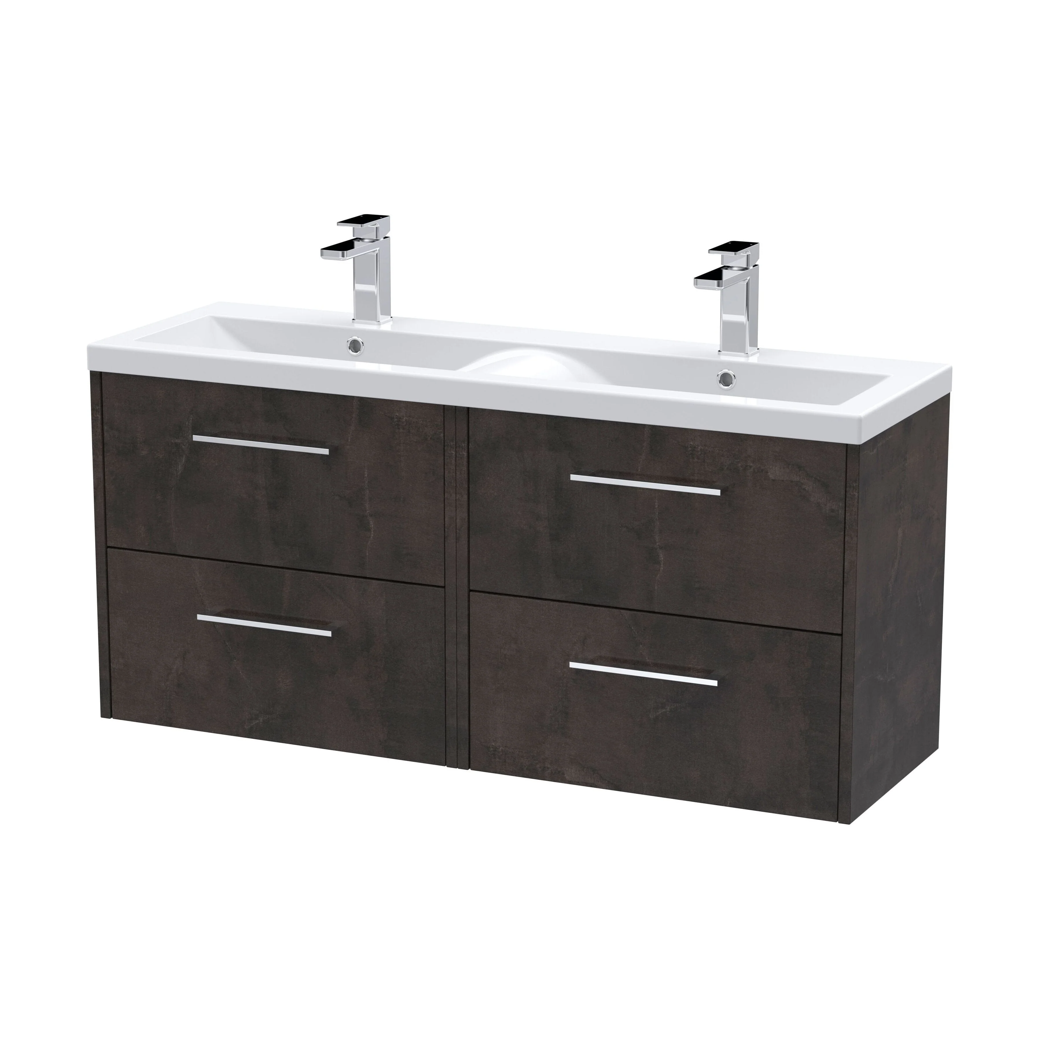 Winshill Contemporary 4 Drawer Wall Hung Vanity Unit with Double Basin, Metallic Slate, 1200mm