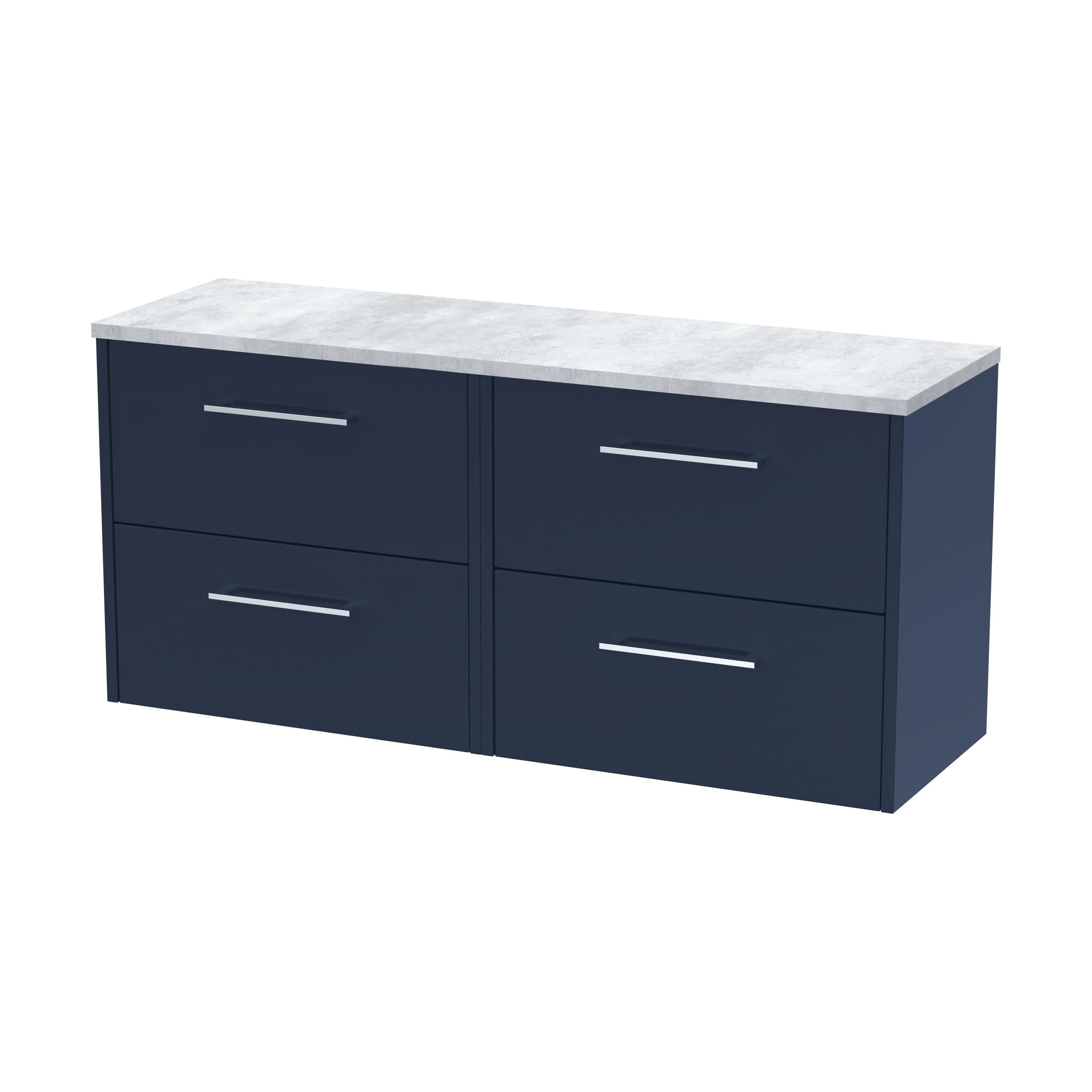 Winshill Contemporary 4 Drawer Wall Hung Vanity Unit with Laminate Worktop, Dark Blue, 1200mm