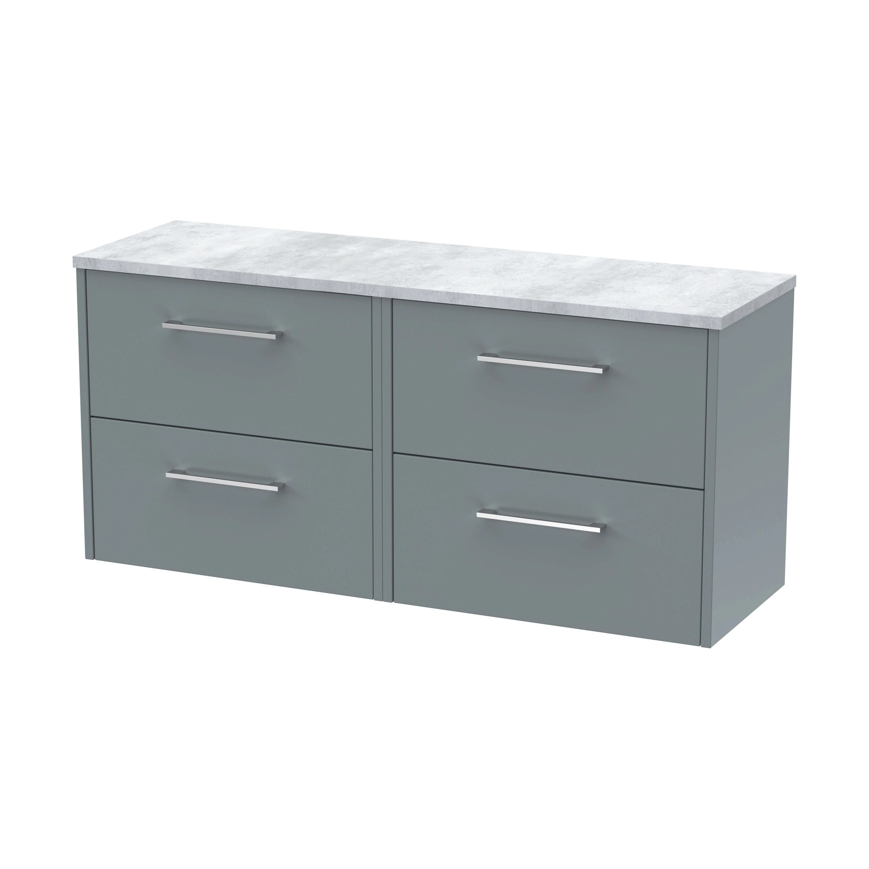 Winshill Contemporary 4 Drawer Wall Hung Vanity Unit with Laminate Worktop, Grey, 1200mm