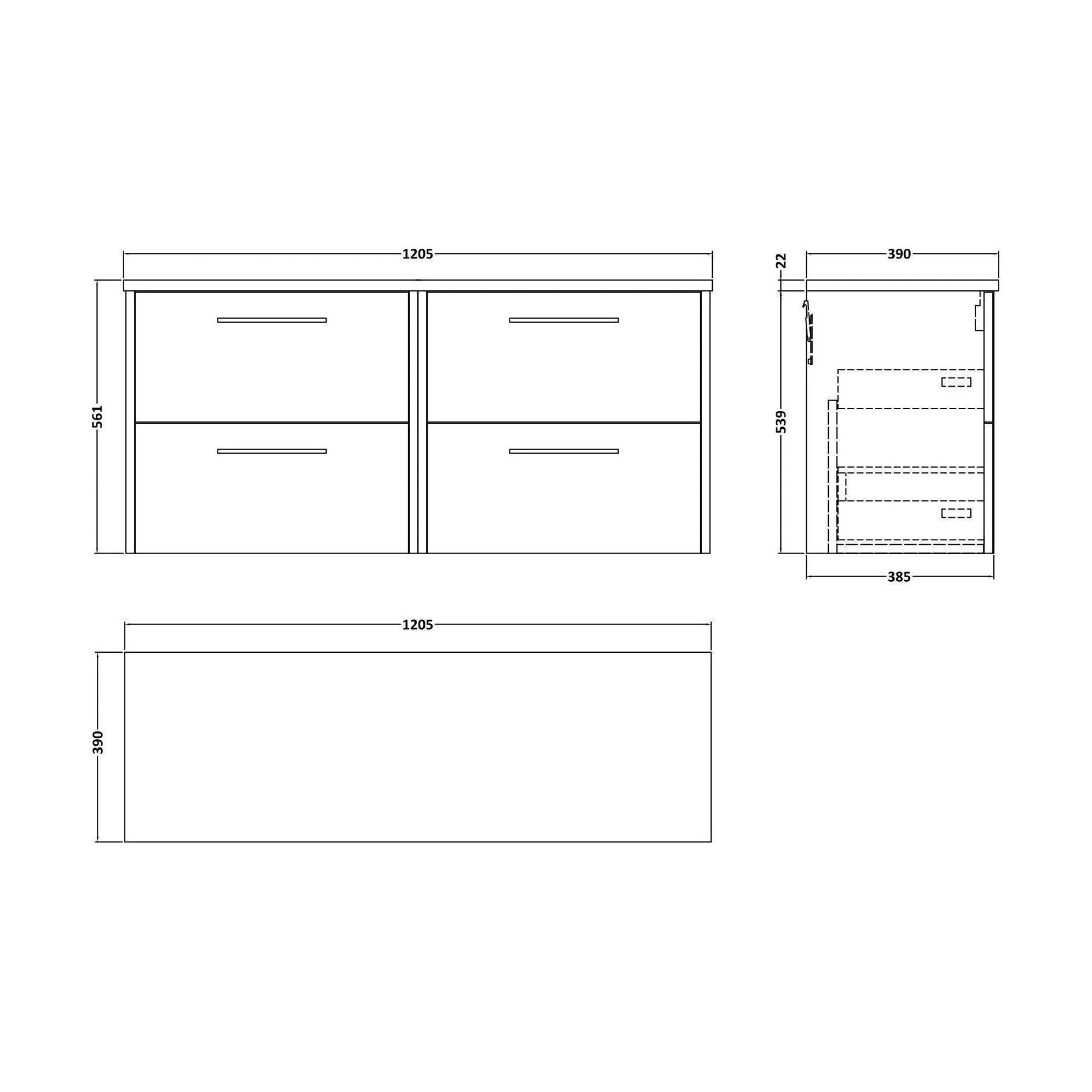 Winshill Contemporary 4 Drawer Wall Hung Vanity Unit with Laminate Worktop, Metallic Slate, 1200mm - Image 2
