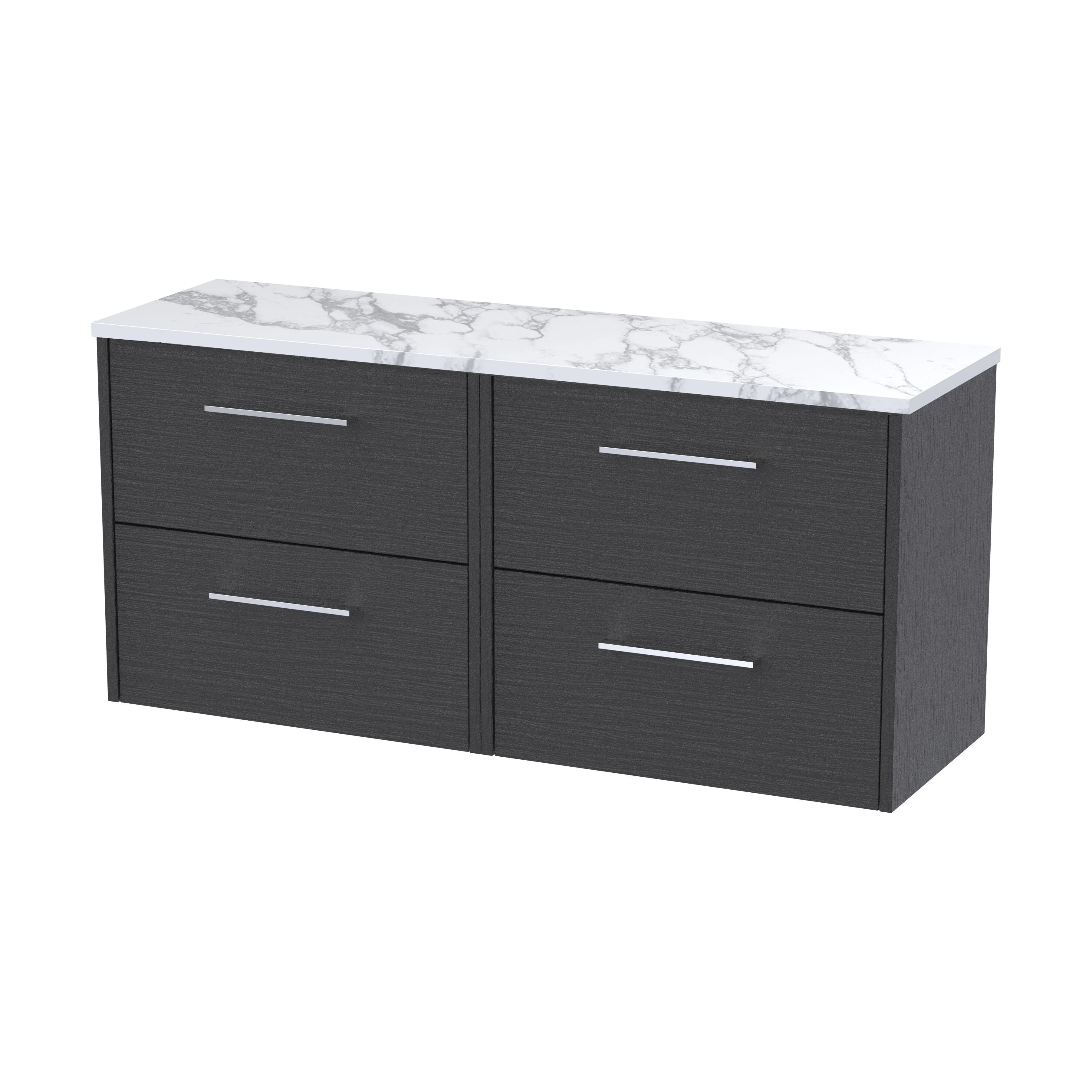 Winshill Contemporary 4 Drawer Wall Hung Vanity Unit with Laminate Worktop, Woodgrain Dark Grey, 1200mm