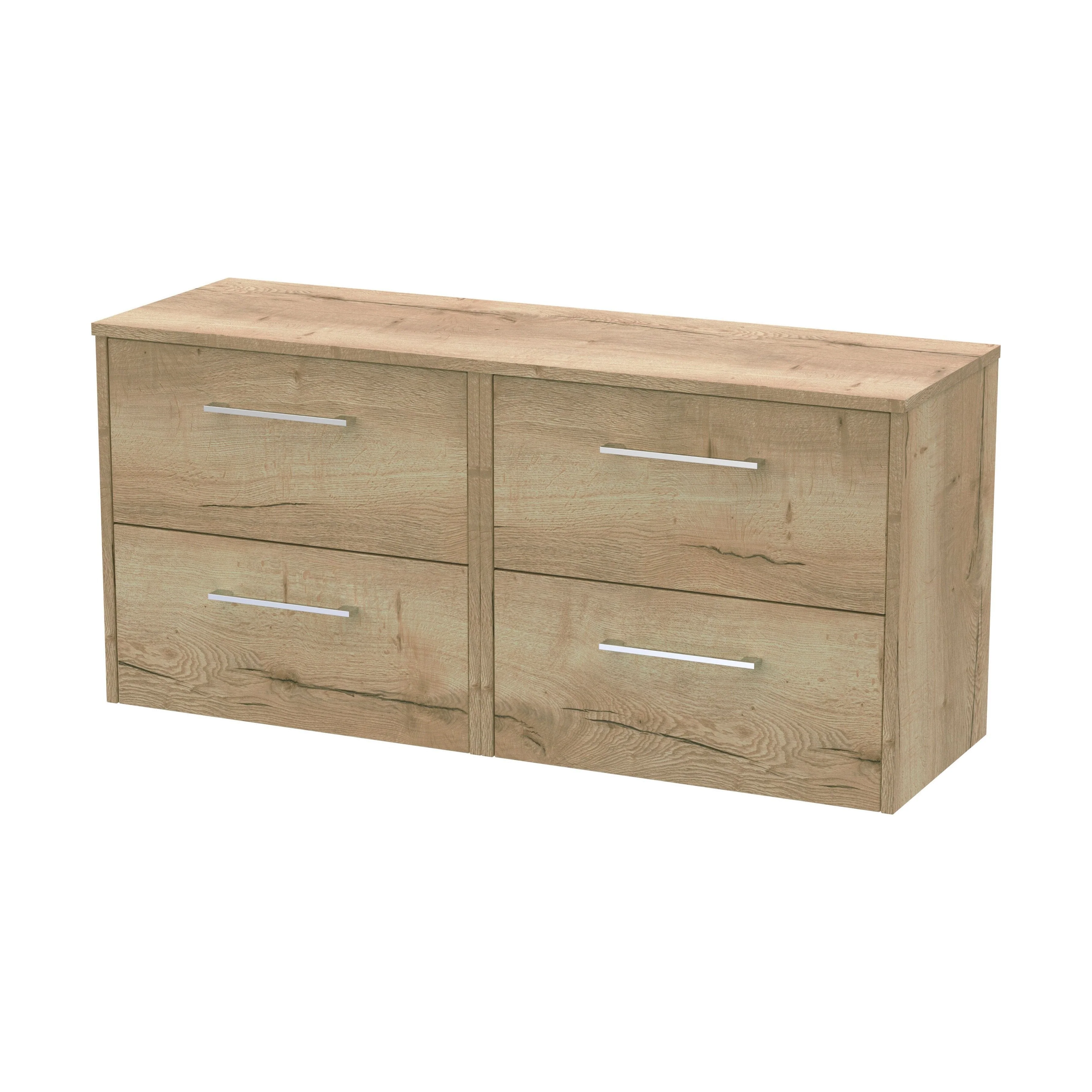 Winshill Contemporary 4 Drawer Wall Hung Vanity Unit with Worktop, Light Oak, 1200mm