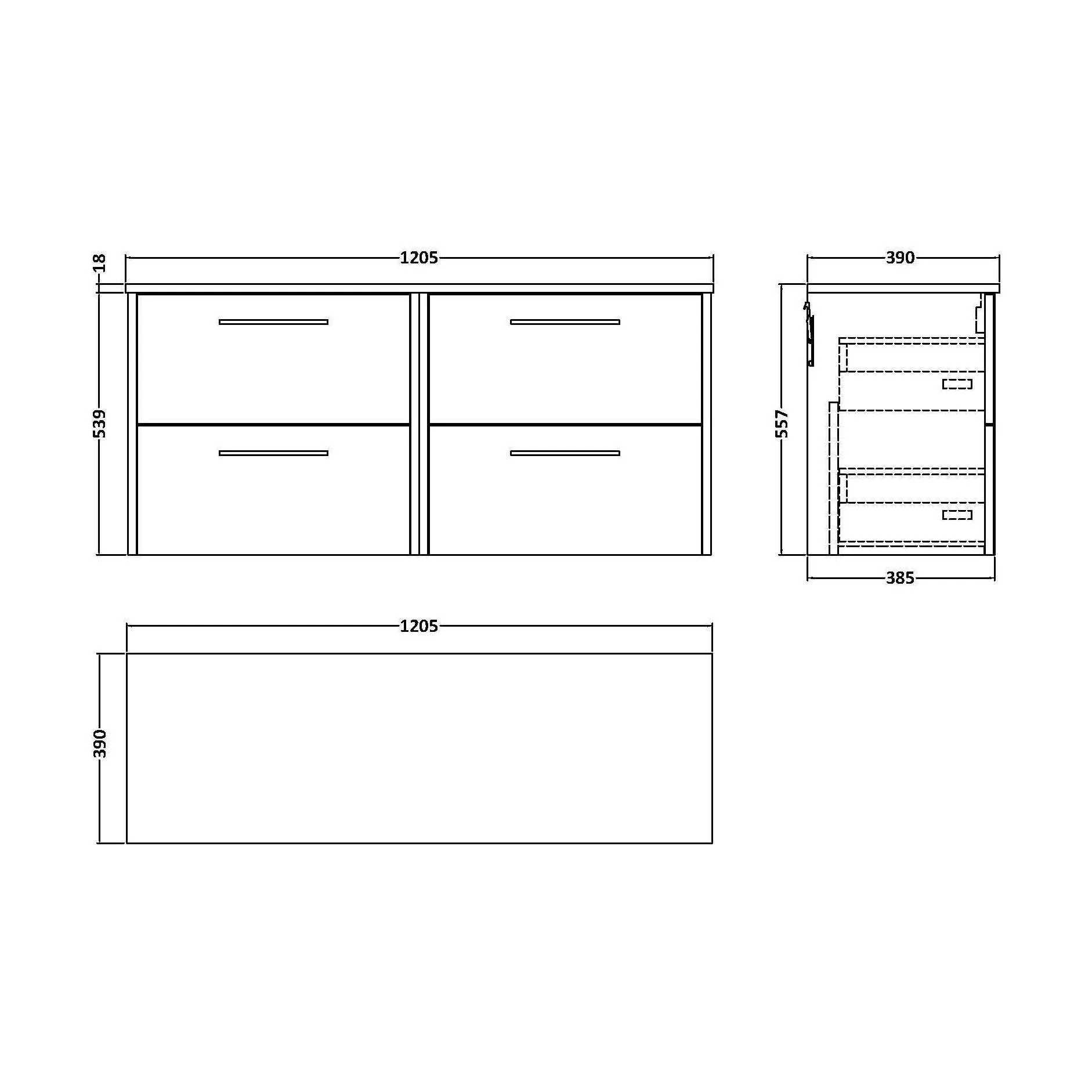 Winshill Contemporary 4 Drawer Wall Hung Vanity Unit with Worktop, Metallic Slate, 1200mm - Image 2