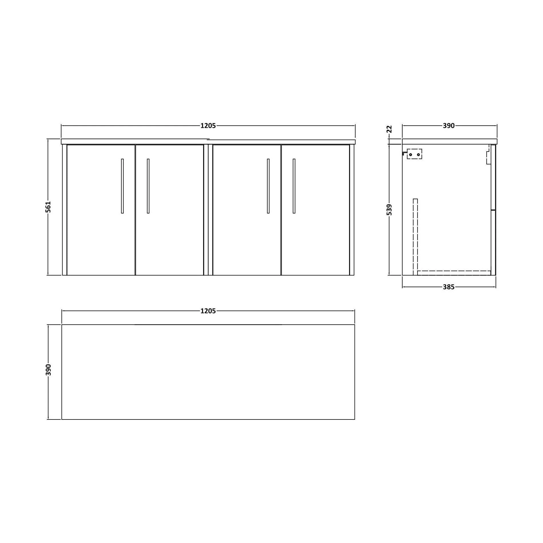 Winshill Contemporary Wall Hung Vanity Unit with Laminate Worktop, Light Oak, 1200mm - Image 2