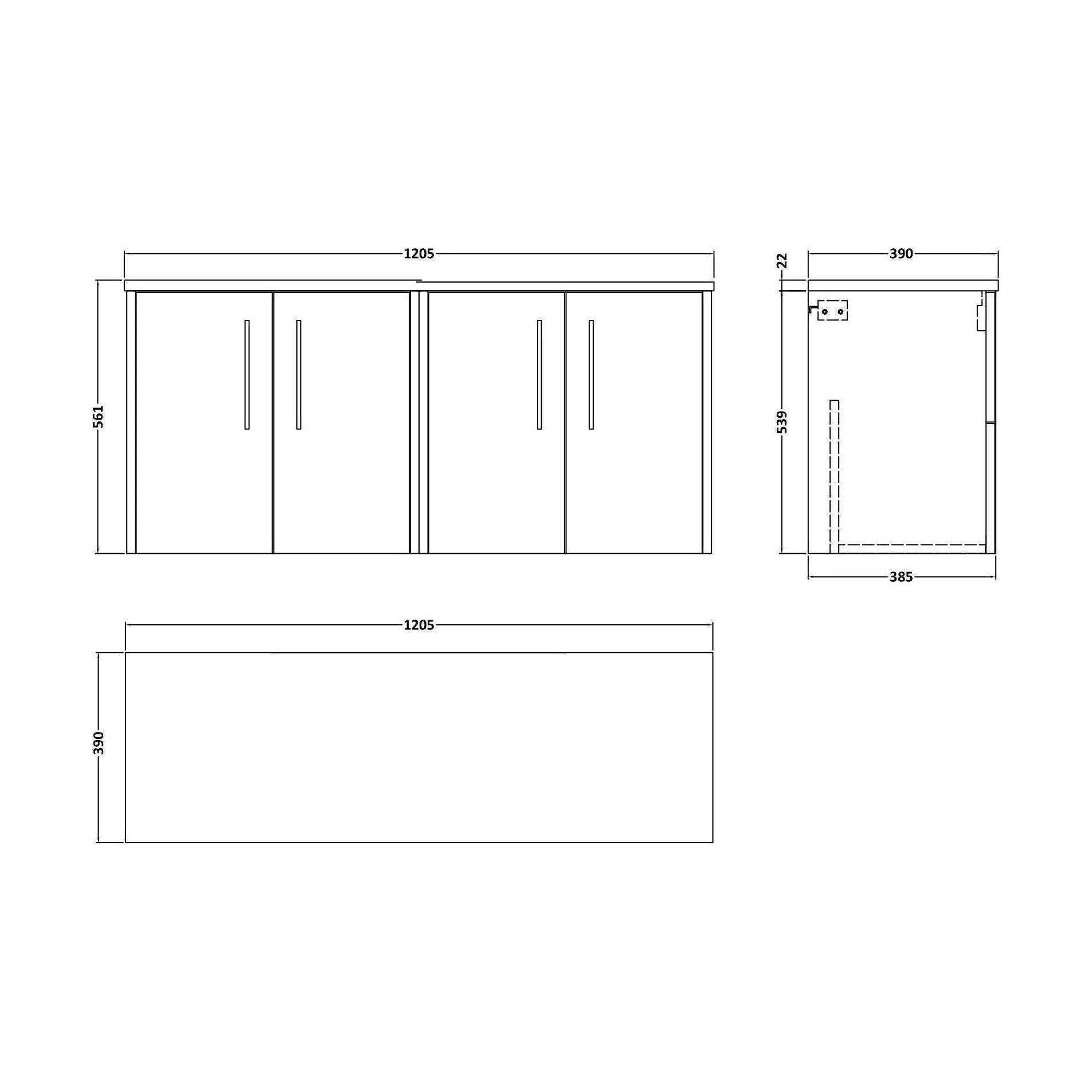 Winshill Contemporary Wall Hung Vanity Unit with Laminate Worktop, Metallic Slate, 1200mm - Image 2