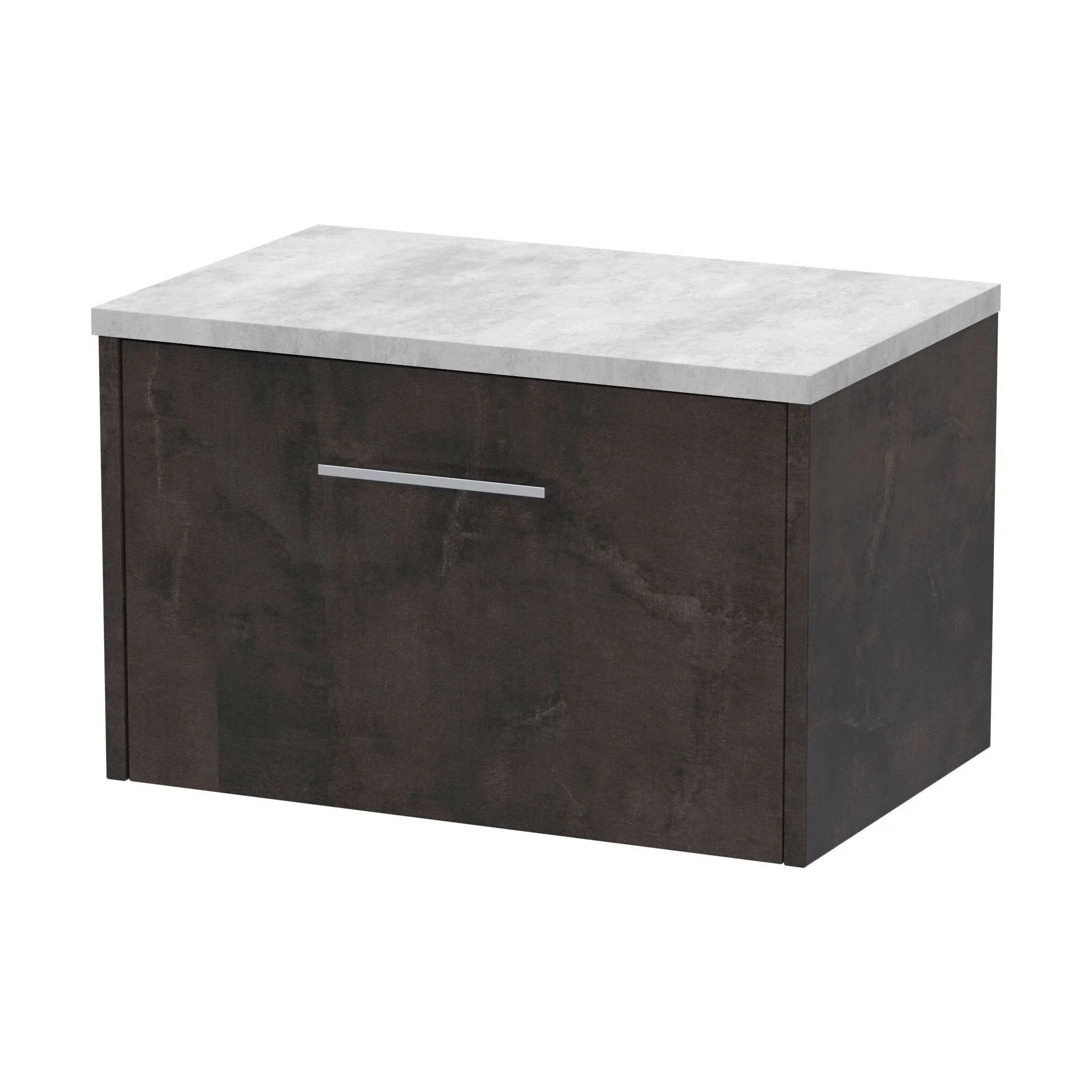Winshill Contemporary Wall Hung Vanity Unit with Laminate Worktop, Woodgrain Dark Grey, 600mm