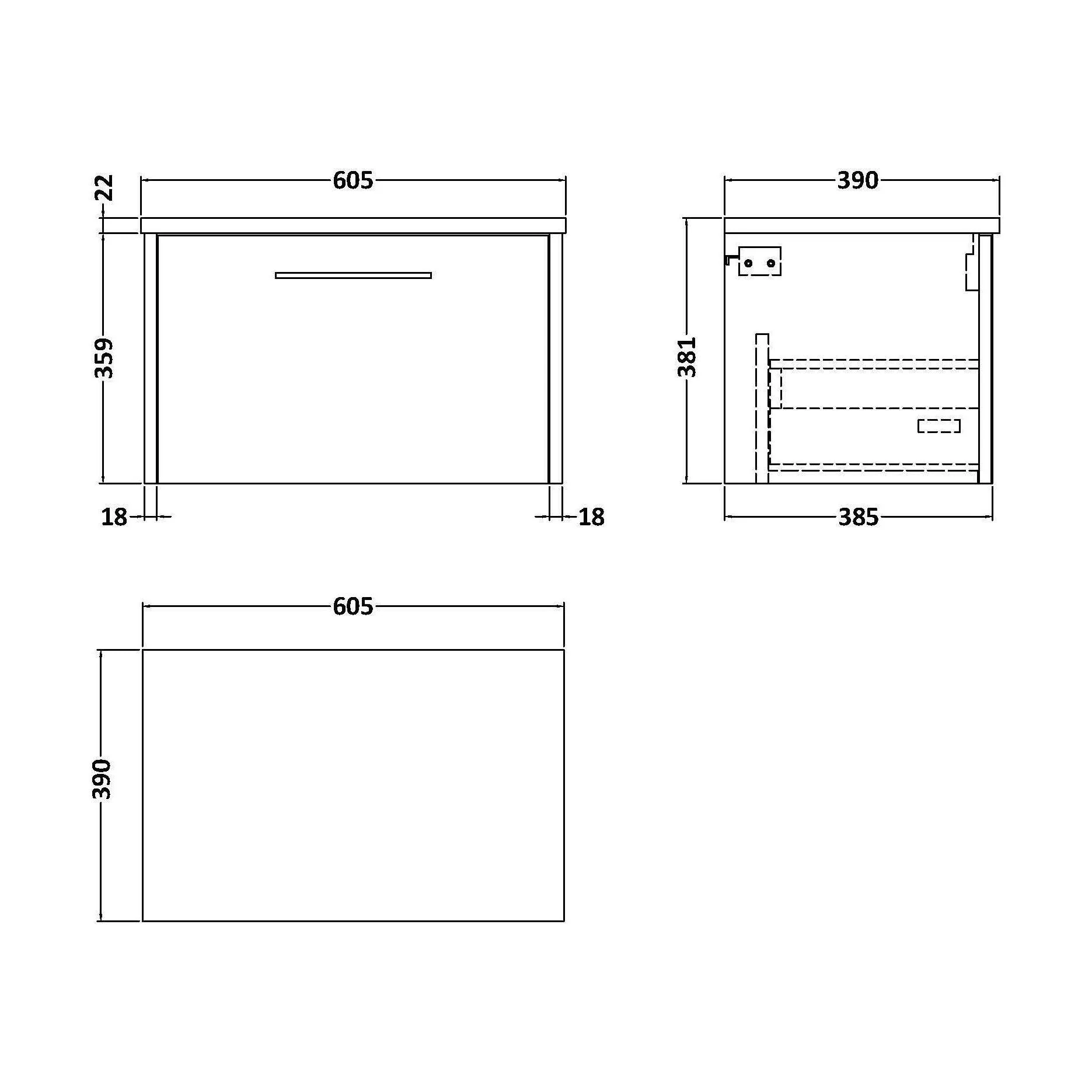 Winshill Contemporary Wall Hung Vanity Unit with Laminate Worktop, Woodgrain Dark Grey, 600mm - Image 2