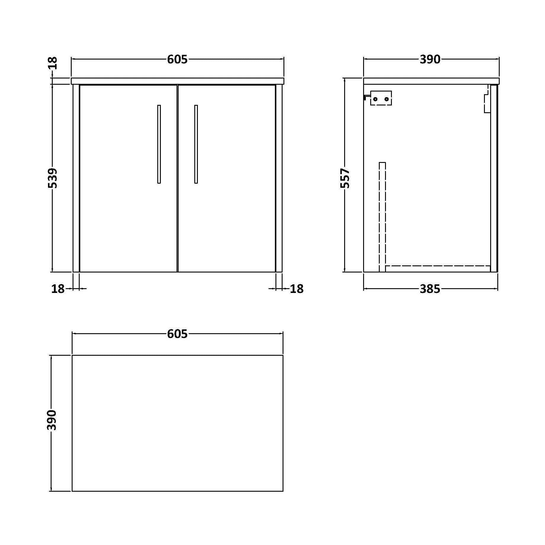 Winshill Contemporary Wall Hung Vanity Unit with Worktop, Metallic Slate, 600mm - Image 2