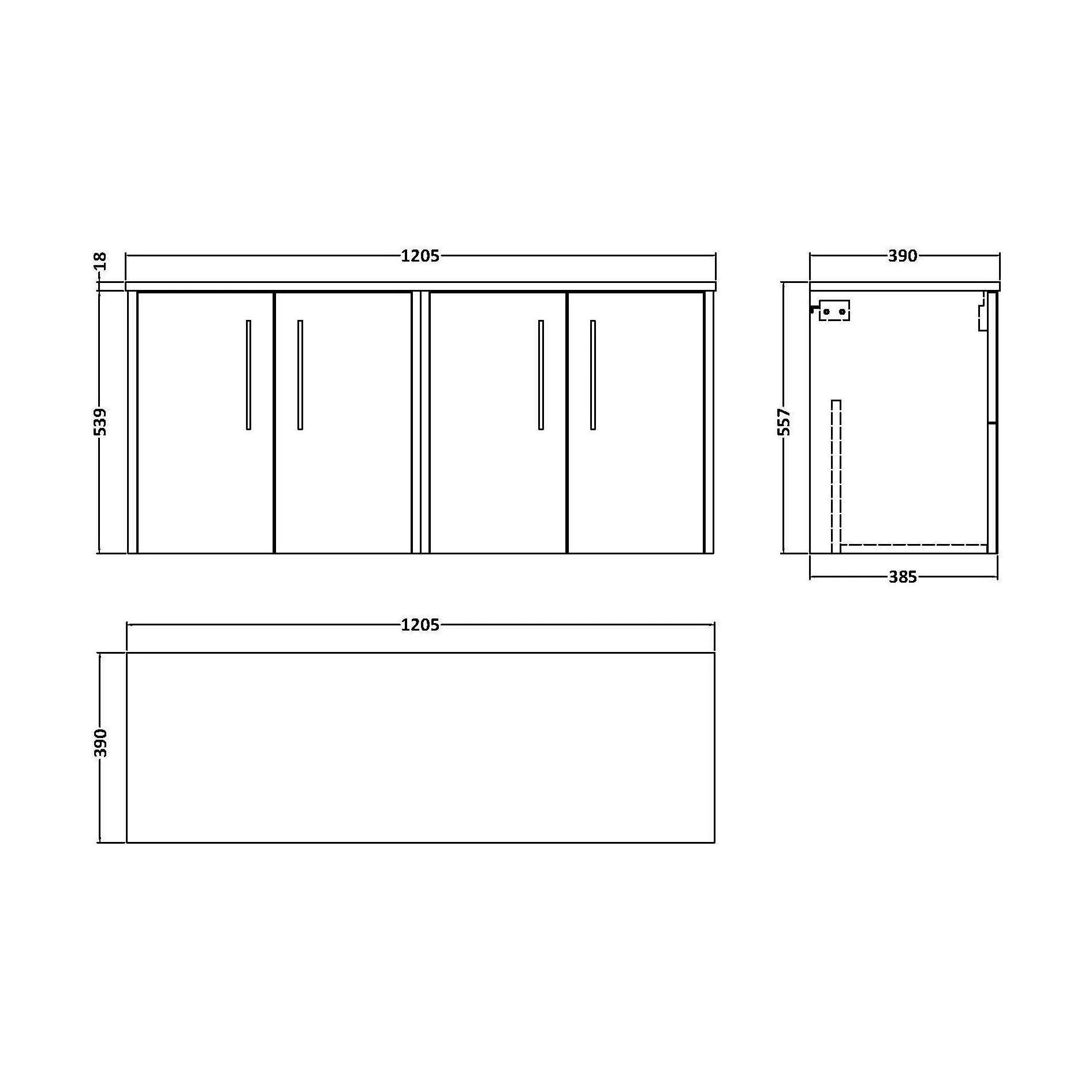 Winshill Contemporary Wall Hung Vanity Unit with Worktop, Woodgrain Dark Grey, 1200mm - Image 2