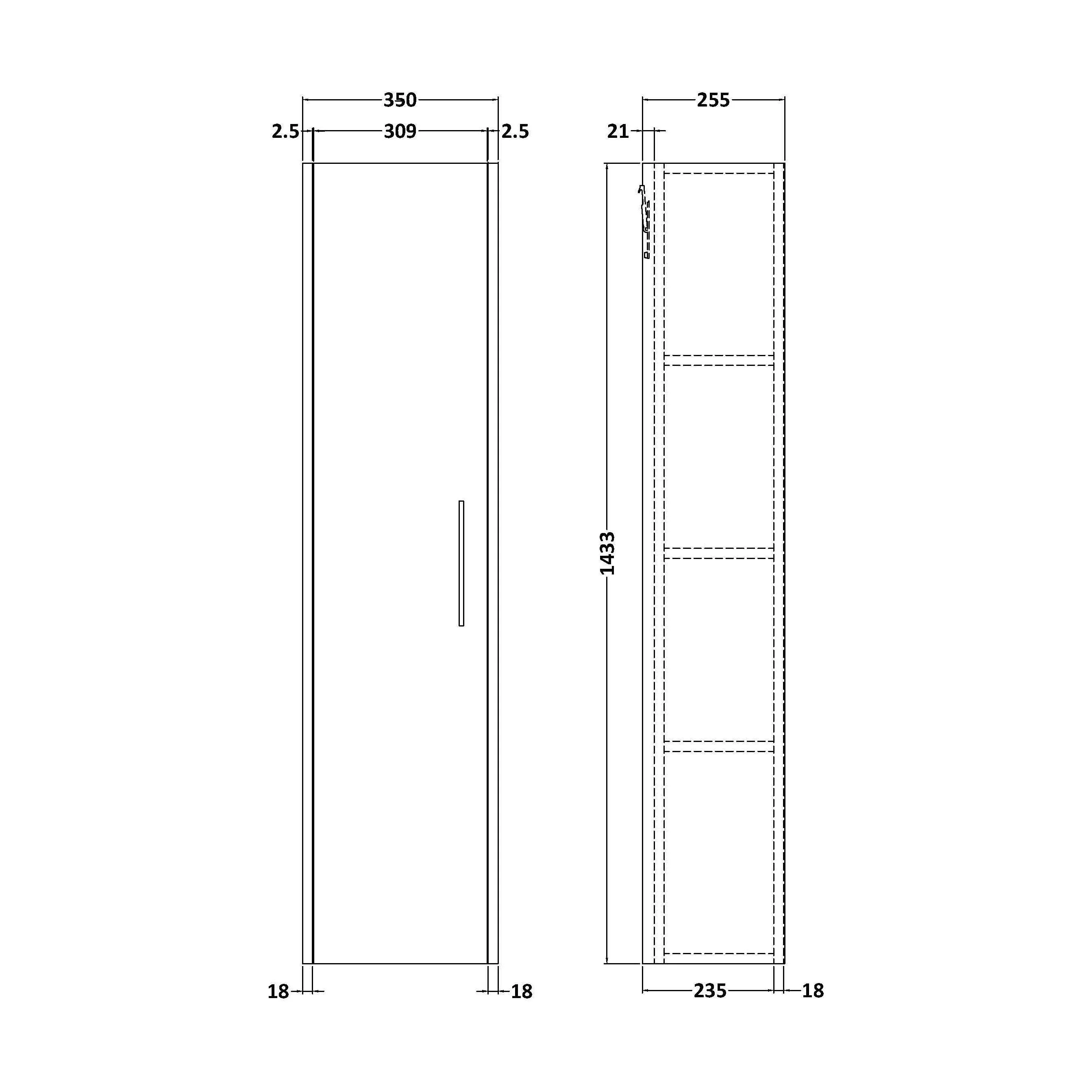 Winshill Wall Hung 1 Door Tall Cabinet - Woodgrain Dark Grey - 350mm - Image 2